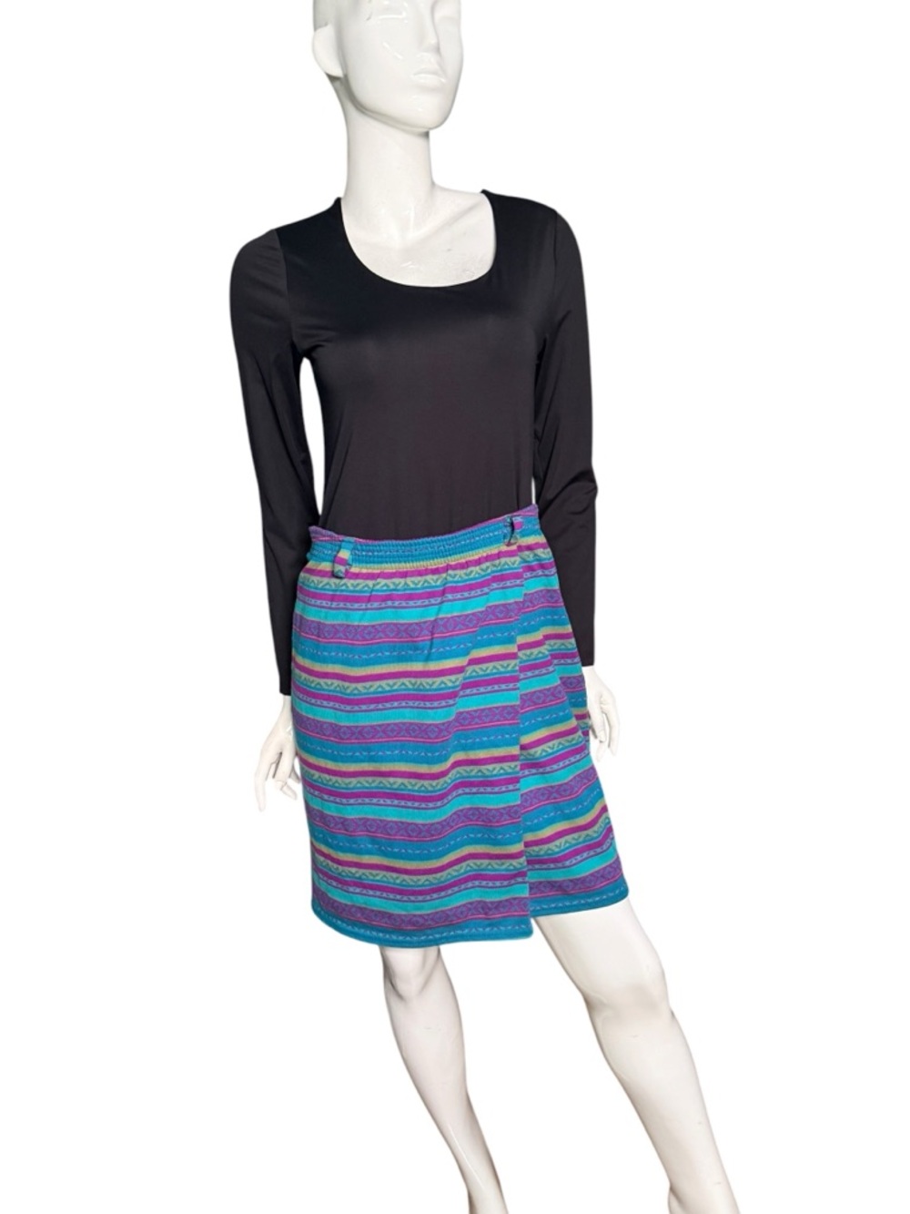 Vintage 90s Jaclyn Smith knit skirt western Aztec striped faux‎ wrap mini MP